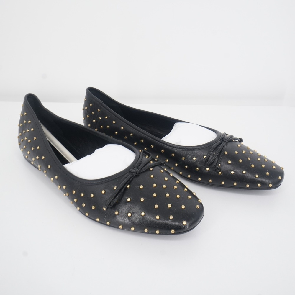 Schutz Arissa Ballet Flats Womens 8B Black Gold Studded Leather Bow Shoes